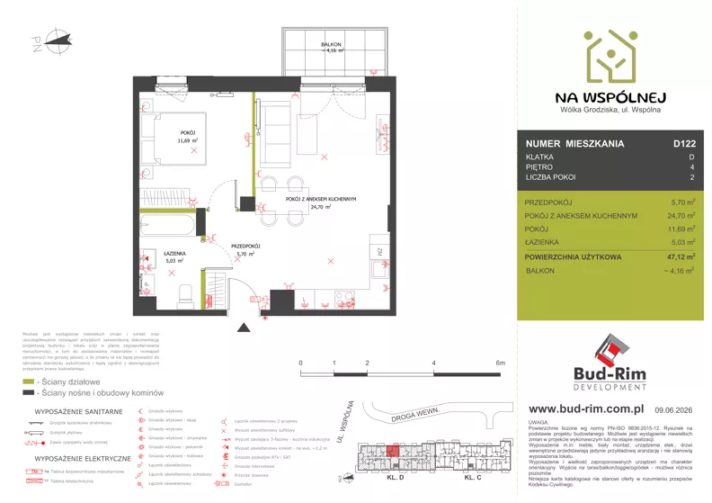 2 pokoje, mieszkanie 47,12 m², piętro 4, oferta nr 122, Na Wspólnej Etap II, Wólka Grodziska, ul. Wspólna 5