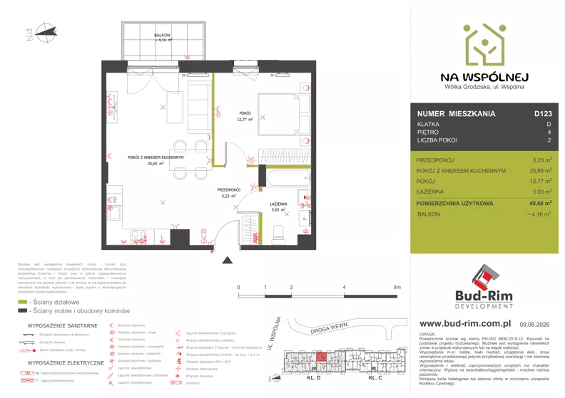 2 pokoje, mieszkanie 48,68 m², piętro 4, oferta nr 123, Na Wspólnej Etap II, Wólka Grodziska, ul. Wspólna 5