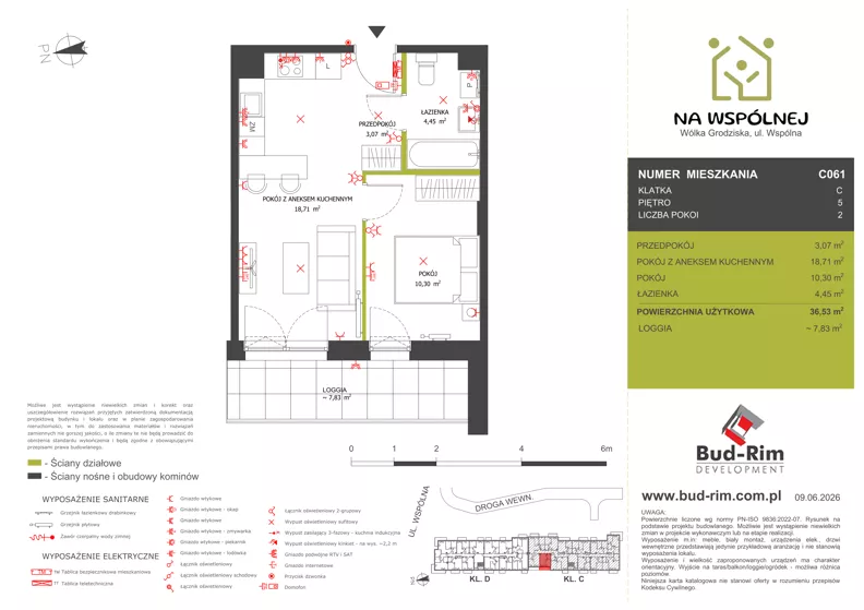 2 pokoje, mieszkanie 36,53 m², piętro 5, oferta nr 61, Na Wspólnej Etap II, Wólka Grodziska, ul. Wspólna 5