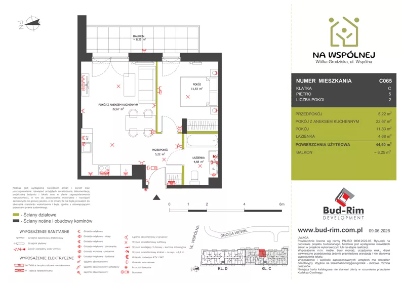 2 pokoje, mieszkanie 44,40 m², piętro 5, oferta nr 65, Na Wspólnej Etap II, Wólka Grodziska, ul. Wspólna 5