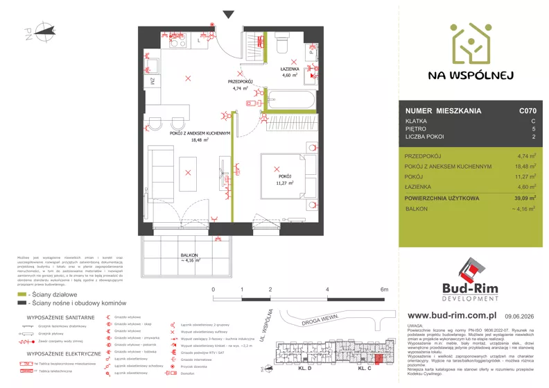2 pokoje, mieszkanie 39,09 m², piętro 5, oferta nr 70, Na Wspólnej Etap II, Wólka Grodziska, ul. Wspólna 5