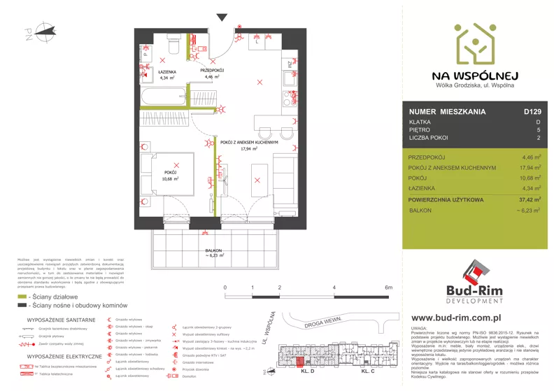 2 pokoje, mieszkanie 37,42 m², piętro 5, oferta nr 129, Na Wspólnej Etap II, Wólka Grodziska, ul. Wspólna 5