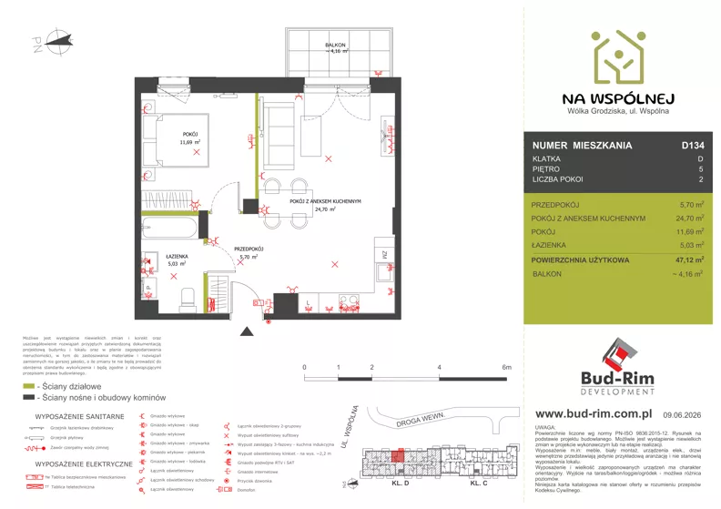 2 pokoje, mieszkanie 47,12 m², piętro 5, oferta nr 134, Na Wspólnej Etap II, Wólka Grodziska, ul. Wspólna 5