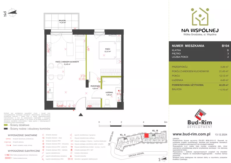 2 pokoje, mieszkanie 42,26 m², piętro 3, oferta nr 104, Na Wspólnej, Wólka Grodziska, ul. Wspólna 5