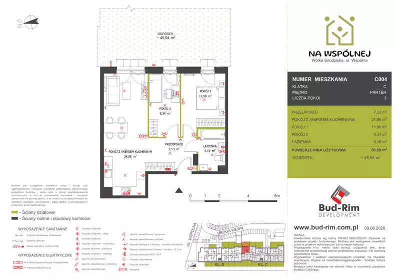 3 pokoje, mieszkanie 58,89 m², parter, oferta nr 4, Na Wspólnej Etap II, Wólka Grodziska, ul. Wspólna 5