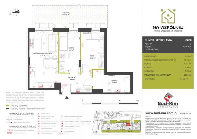 3 pokoje, mieszkanie 54,56 m², parter, oferta nr 6, Na Wspólnej Etap II, Wólka Grodziska, ul. Wspólna 5