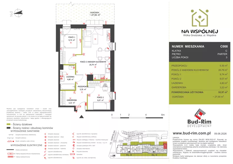 3 pokoje, mieszkanie 52,97 m², parter, oferta nr 8, Na Wspólnej Etap II, Wólka Grodziska, ul. Wspólna 5