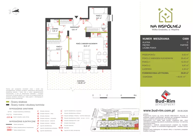 3 pokoje, mieszkanie 59,69 m², parter, oferta nr 9, Na Wspólnej Etap II, Wólka Grodziska, ul. Wspólna 5