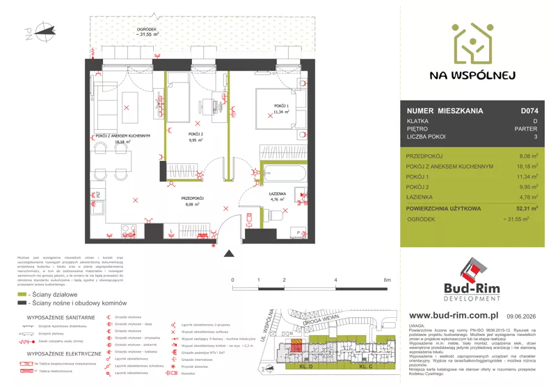 3 pokoje, mieszkanie 52,31 m², parter, oferta nr 74, Na Wspólnej Etap II, Wólka Grodziska, ul. Wspólna 5