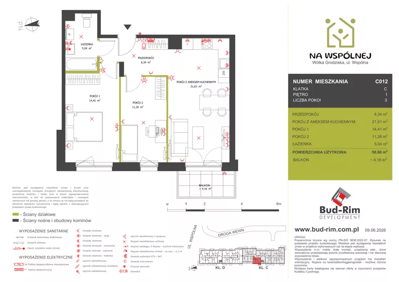 3 pokoje, mieszkanie 58,66 m², piętro 1, oferta nr 12, Na Wspólnej Etap II, Wólka Grodziska, ul. Wspólna 5