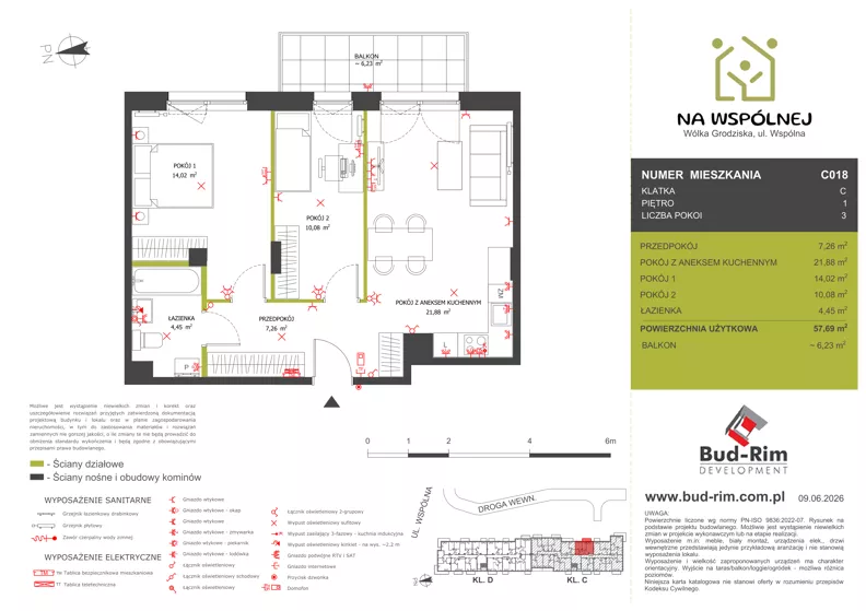 3 pokoje, mieszkanie 57,69 m², piętro 1, oferta nr 18, Na Wspólnej Etap II, Wólka Grodziska, ul. Wspólna 5