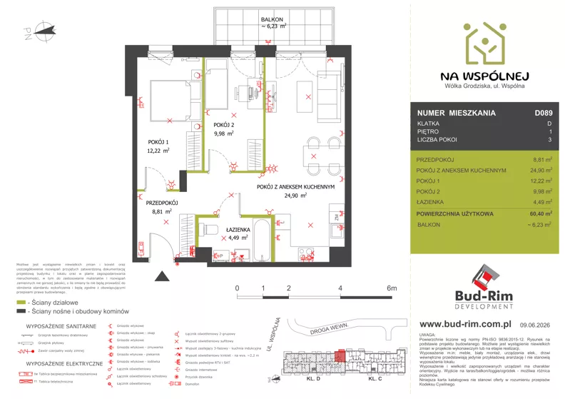 3 pokoje, mieszkanie 60,40 m², piętro 1, oferta nr 89, Na Wspólnej Etap II, Wólka Grodziska, ul. Wspólna 5