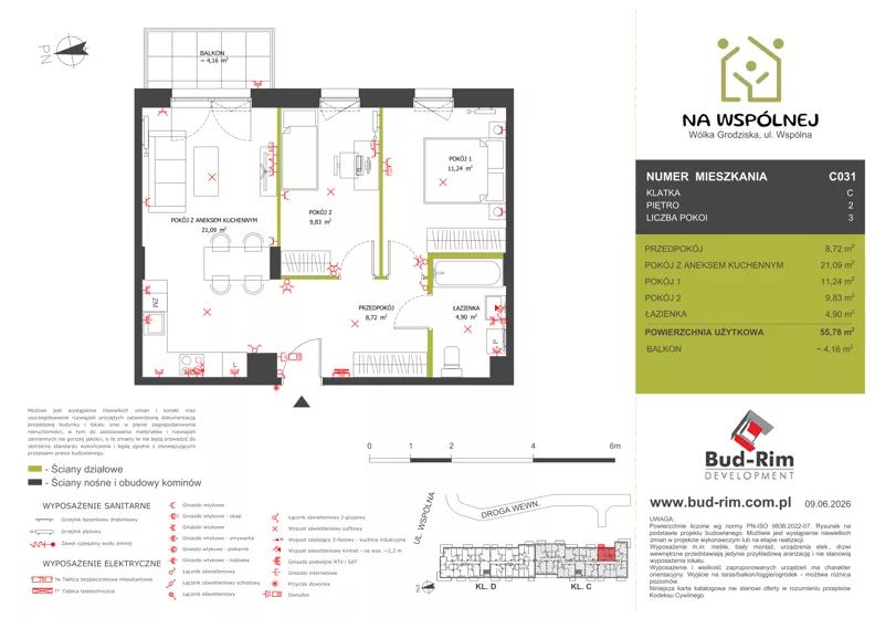 3 pokoje, mieszkanie 55,78 m², piętro 2, oferta nr 31, Na Wspólnej Etap II, Wólka Grodziska, ul. Wspólna 5
