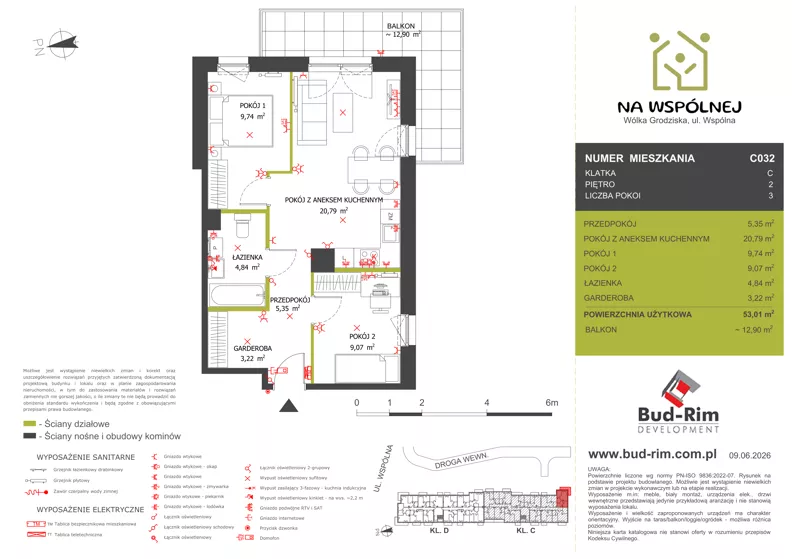 3 pokoje, mieszkanie 53,01 m², piętro 2, oferta nr 32, Na Wspólnej Etap II, Wólka Grodziska, ul. Wspólna 5