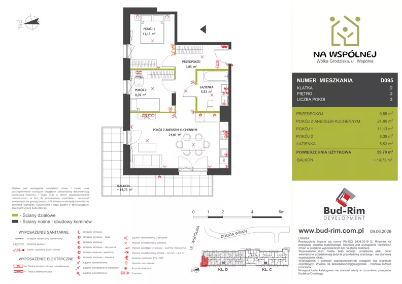 3 pokoje, mieszkanie 59,79 m², piętro 2, oferta nr 95, Na Wspólnej Etap II, Wólka Grodziska, ul. Wspólna 5
