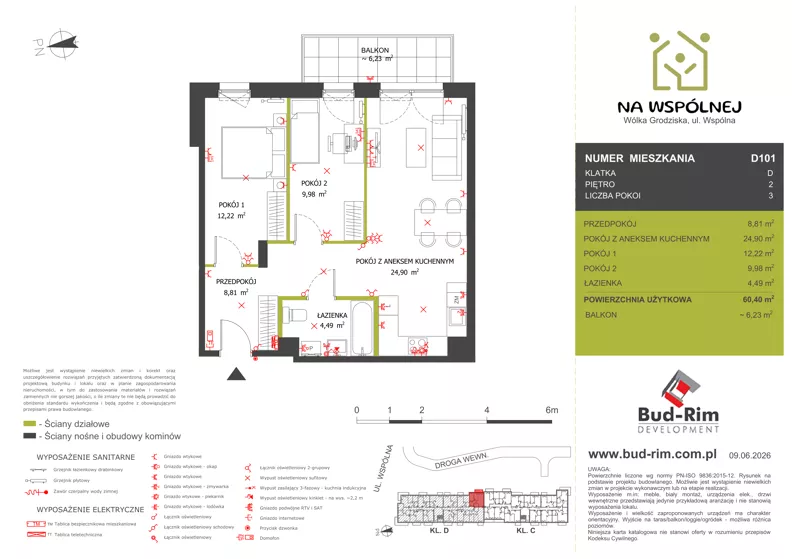 3 pokoje, mieszkanie 60,40 m², piętro 2, oferta nr 101, Na Wspólnej Etap II, Wólka Grodziska, ul. Wspólna 5