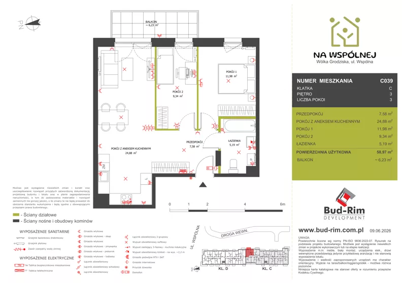 3 pokoje, mieszkanie 58,97 m², piętro 3, oferta nr 39, Na Wspólnej Etap II, Wólka Grodziska, ul. Wspólna 5