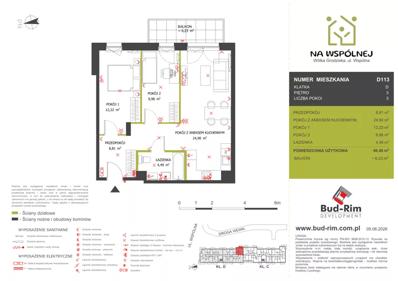 3 pokoje, mieszkanie 60,40 m², piętro 3, oferta nr 113, Na Wspólnej Etap II, Wólka Grodziska, ul. Wspólna 5