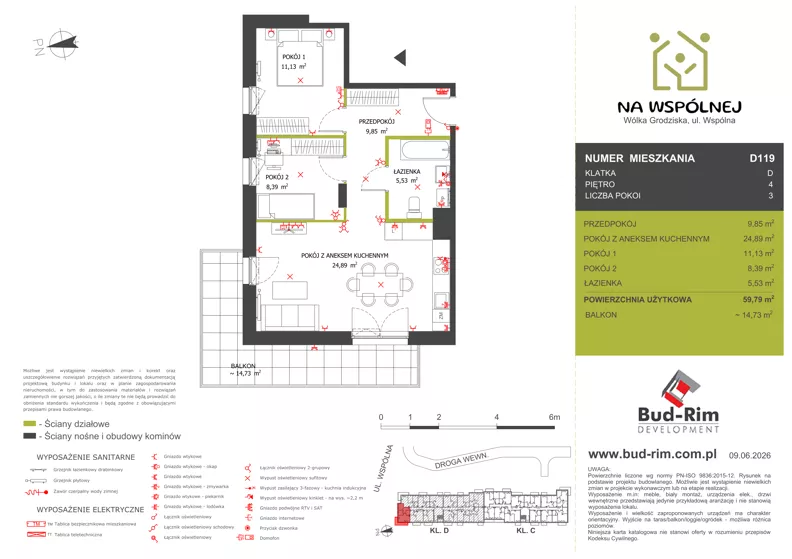 3 pokoje, mieszkanie 59,79 m², piętro 4, oferta nr 119, Na Wspólnej Etap II, Wólka Grodziska, ul. Wspólna 5
