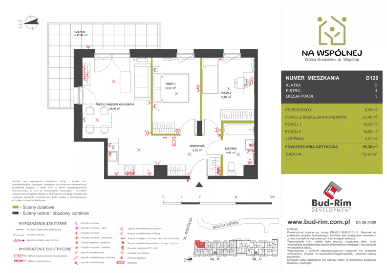 3 pokoje, mieszkanie 56,38 m², piętro 4, oferta nr 120, Na Wspólnej Etap II, Wólka Grodziska, ul. Wspólna 5