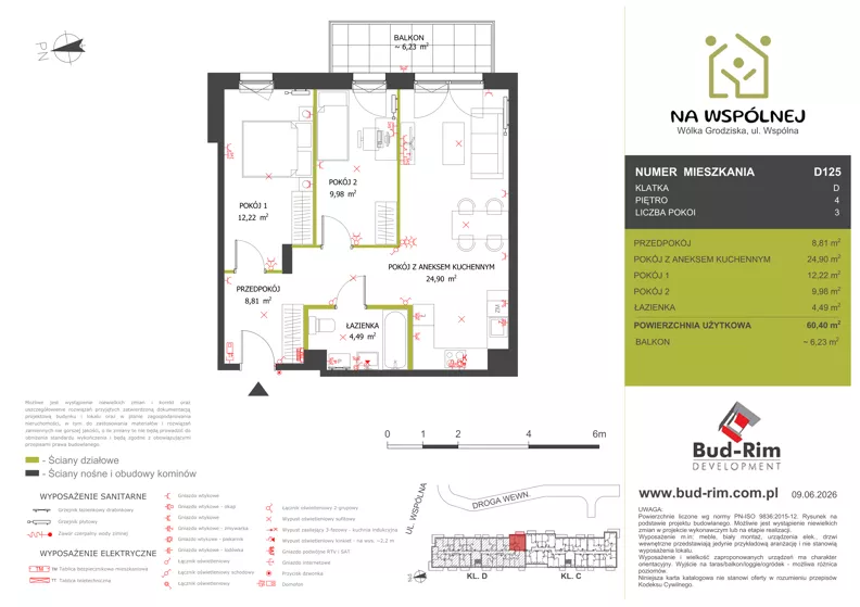 3 pokoje, mieszkanie 60,40 m², piętro 4, oferta nr 125, Na Wspólnej Etap II, Wólka Grodziska, ul. Wspólna 5
