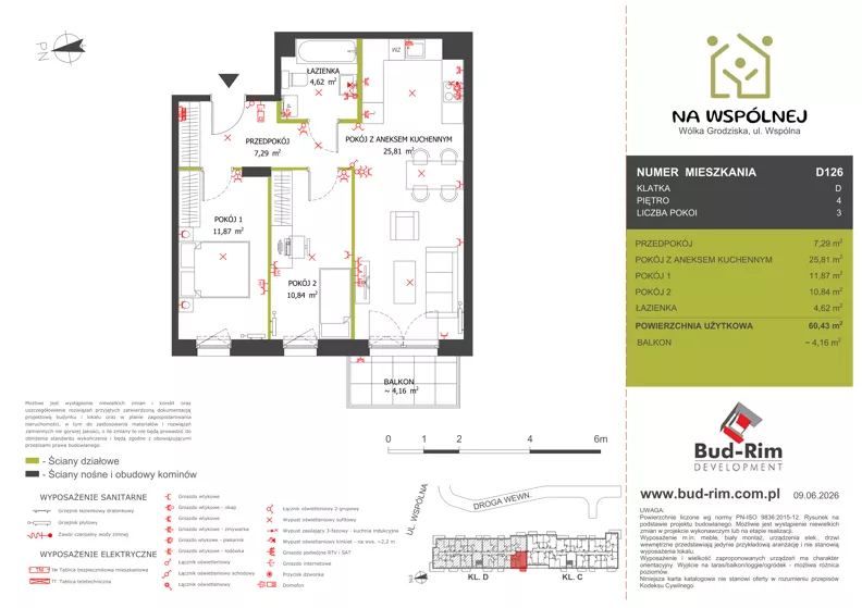 3 pokoje, mieszkanie 60,43 m², piętro 4, oferta nr 126, Na Wspólnej Etap II, Wólka Grodziska, ul. Wspólna 5