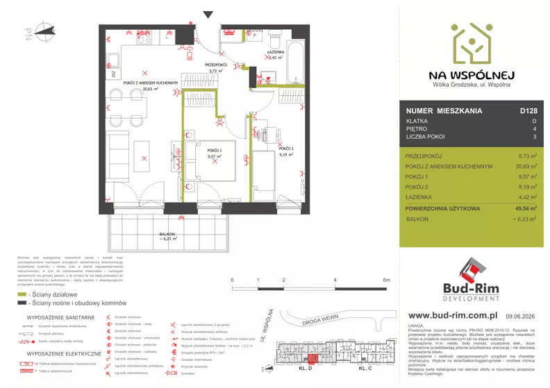 3 pokoje, mieszkanie 49,54 m², piętro 4, oferta nr 128, Na Wspólnej Etap II, Wólka Grodziska, ul. Wspólna 5