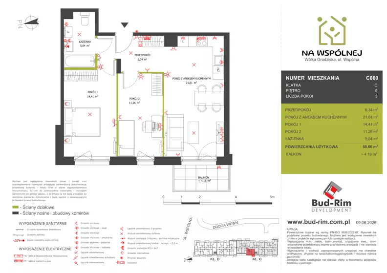 3 pokoje, mieszkanie 58,66 m², piętro 5, oferta nr 60, Na Wspólnej Etap II, Wólka Grodziska, ul. Wspólna 5