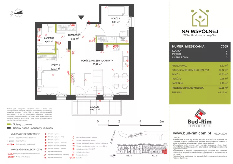 3 pokoje, mieszkanie 59,68 m², piętro 5, oferta nr 69, Na Wspólnej Etap II, Wólka Grodziska, ul. Wspólna 5