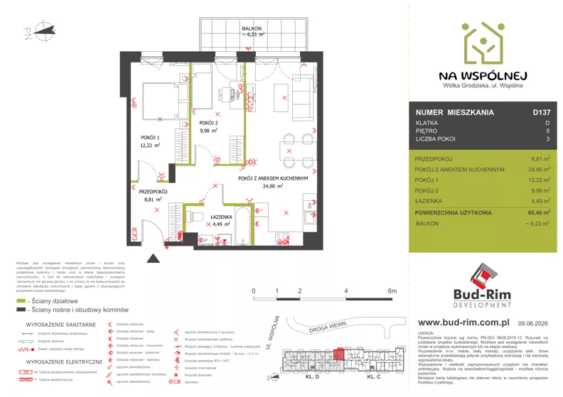 3 pokoje, mieszkanie 60,40 m², piętro 5, oferta nr 137, Na Wspólnej Etap II, Wólka Grodziska, ul. Wspólna 5