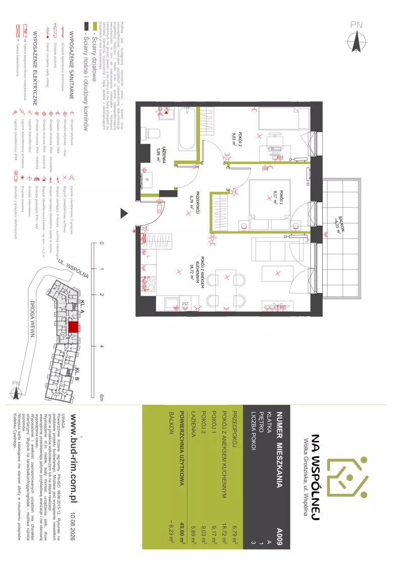 3 pokoje, mieszkanie 49,60 m², piętro 1, oferta nr 9, Na Wspólnej, Wólka Grodziska, ul. Wspólna 5