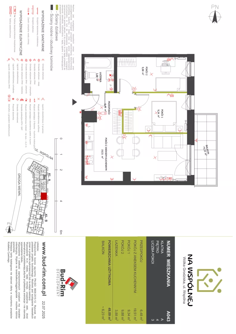 3 pokoje, mieszkanie 49,09 m², piętro 4, oferta nr 43, Na Wspólnej, Wólka Grodziska, ul. Wspólna 5