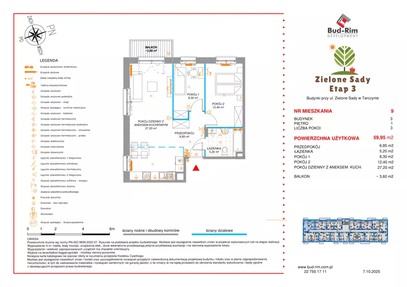 3 pokoje, mieszkanie 59,95 m², piętro 1, oferta nr 9, Zielone Sady III, Tarczyn, ul. Zielone Sady 11