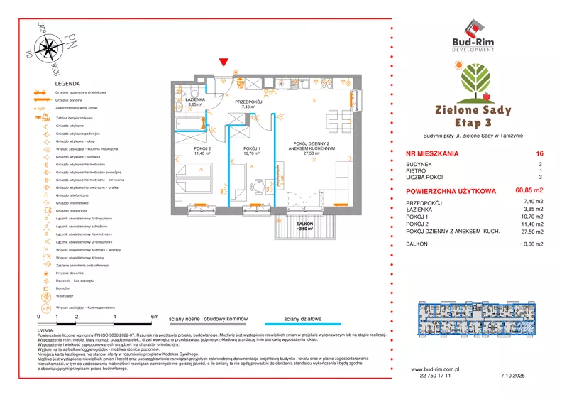 3 pokoje, mieszkanie 60,85 m², piętro 1, oferta nr 16, Zielone Sady III, Tarczyn, ul. Zielone Sady 11