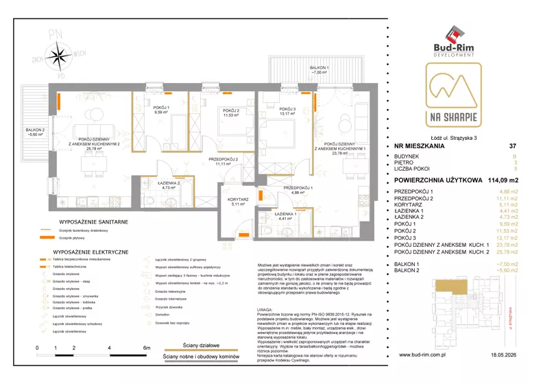 5 pokoi, mieszkanie 114,09 m², piętro 3, oferta nr 37, Na Skarpie II, Łódź, Widzew, Sikawa, ul. Strążyska