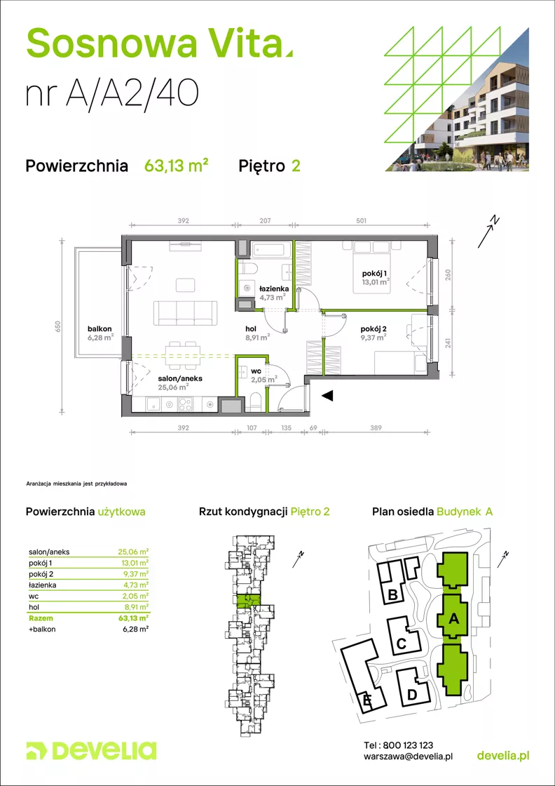 3 pokoje, mieszkanie 63,13 m², piętro 2, oferta nr A/A2/040, Sosnowa Vita, Józefów, Piłsudskiego