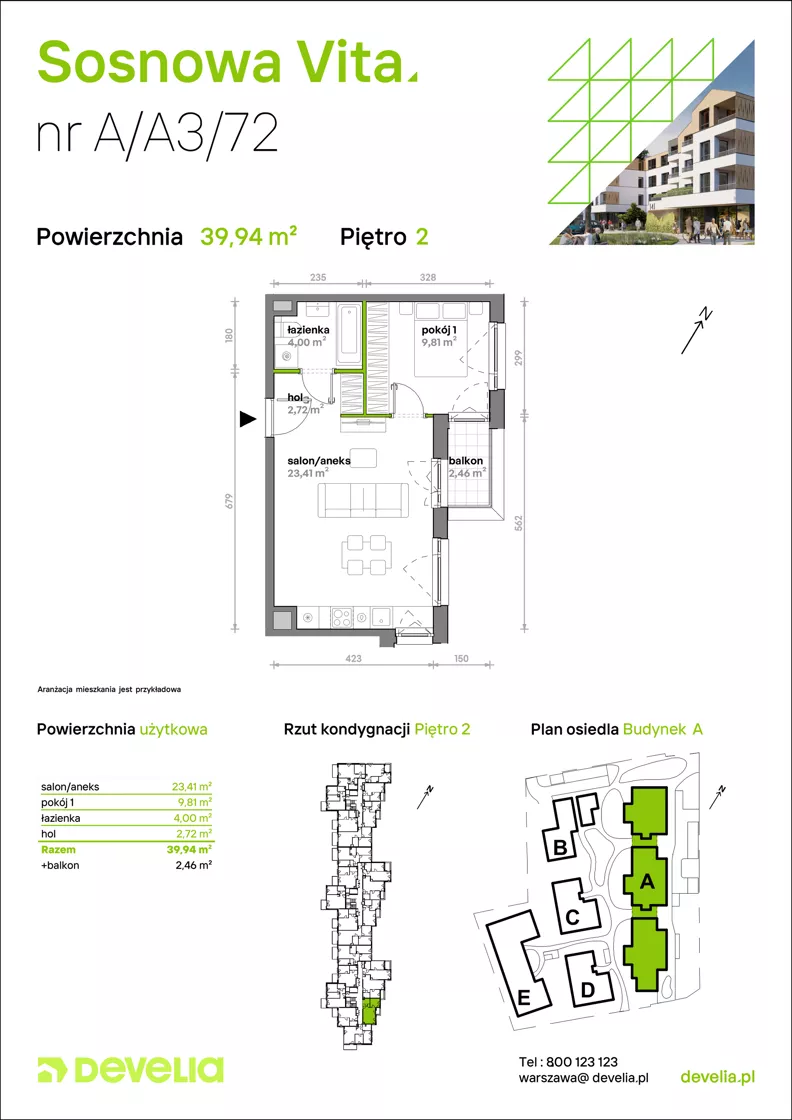 2 pokoje, mieszkanie 39,94 m², piętro 2, oferta nr A/A3/072, Sosnowa Vita, Józefów, Piłsudskiego