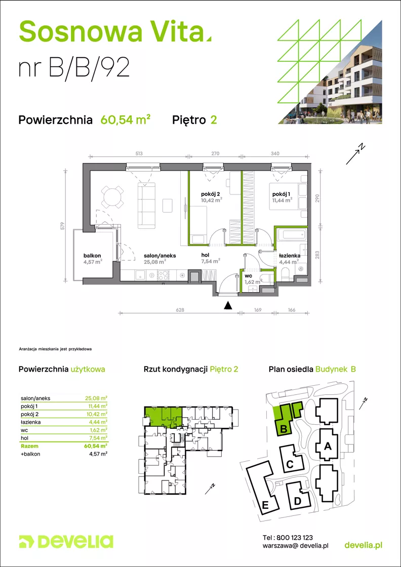3 pokoje, mieszkanie 60,54 m², piętro 2, oferta nr B/B/092, Sosnowa Vita, Józefów, Piłsudskiego
