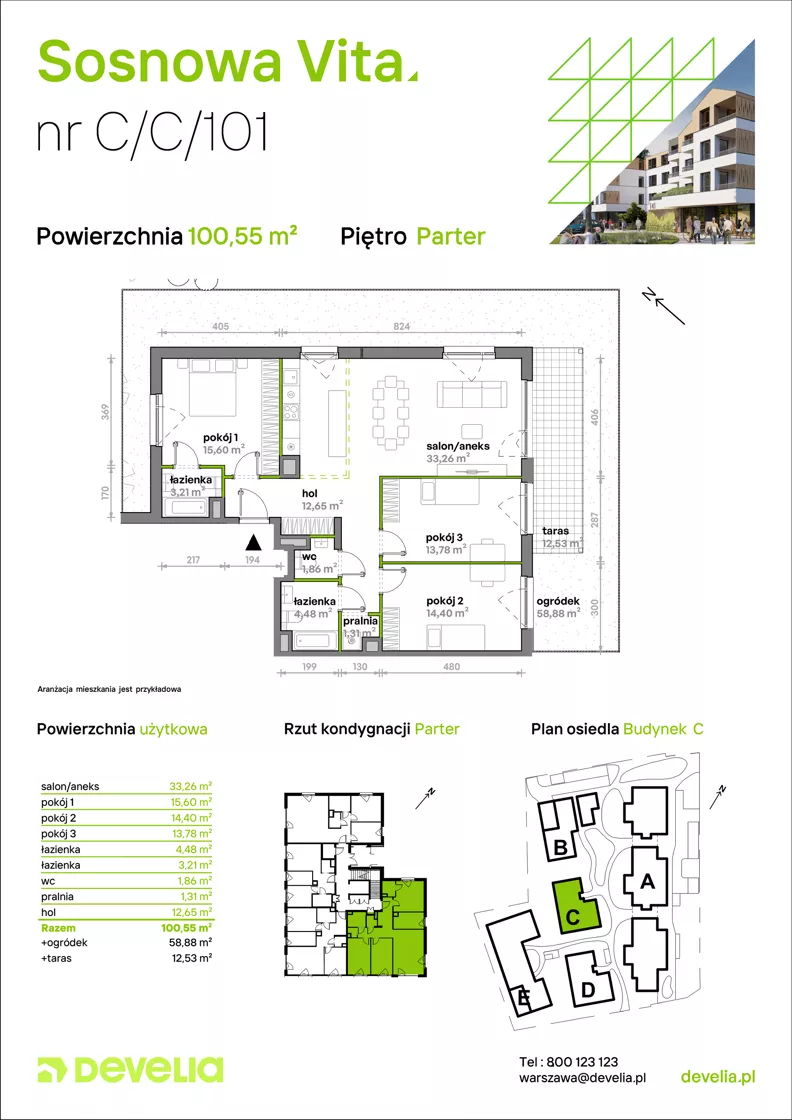 4 pokoje, mieszkanie 100,55 m², parter, oferta nr C/C/101, Sosnowa Vita, Józefów, Piłsudskiego