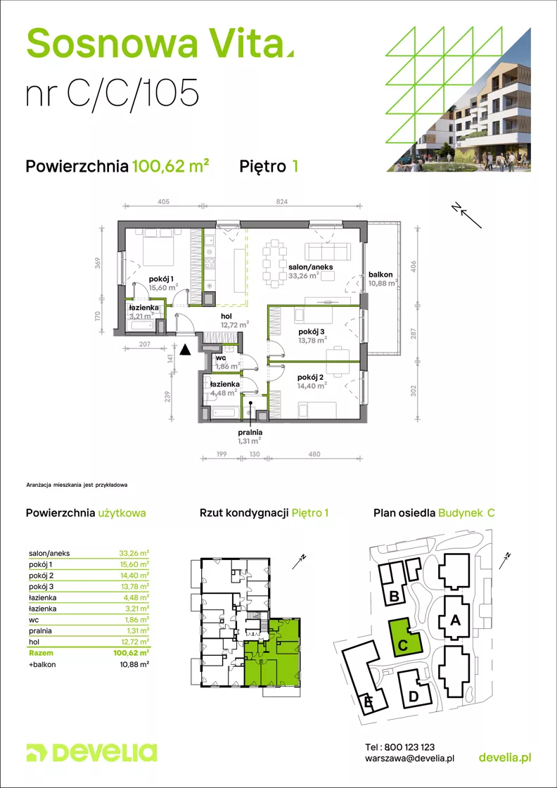 4 pokoje, mieszkanie 100,62 m², piętro 1, oferta nr C/C/105, Sosnowa Vita, Józefów, Piłsudskiego