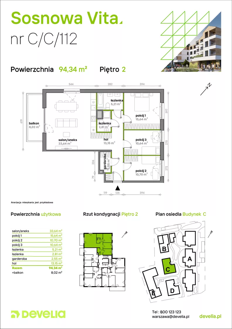 4 pokoje, mieszkanie 94,34 m², piętro 2, oferta nr C/C/112, Sosnowa Vita, Józefów, Piłsudskiego