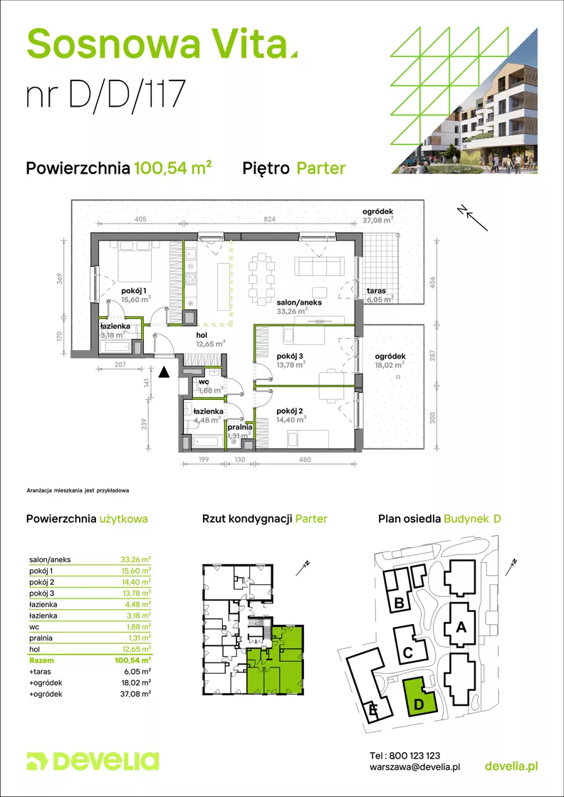 4 pokoje, mieszkanie 100,54 m², parter, oferta nr D/D/117, Sosnowa Vita, Józefów, Piłsudskiego