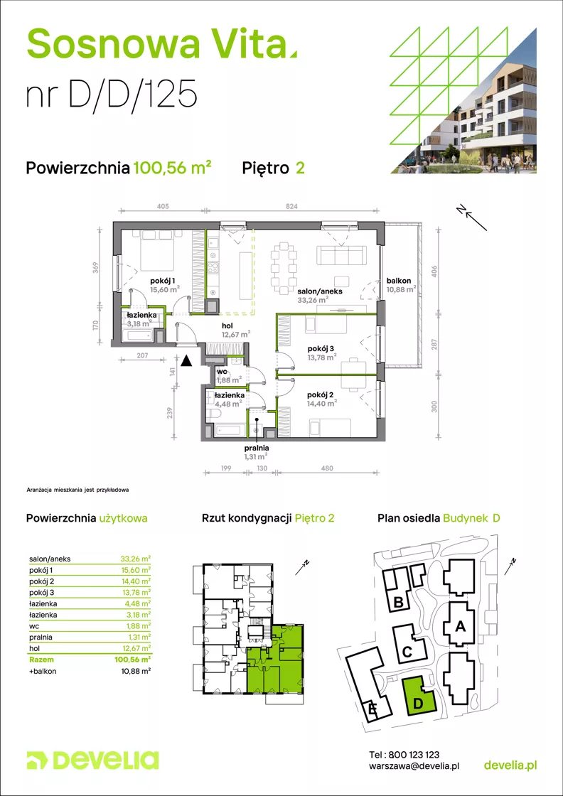 4 pokoje, mieszkanie 100,56 m², piętro 2, oferta nr D/D/125, Sosnowa Vita, Józefów, Piłsudskiego