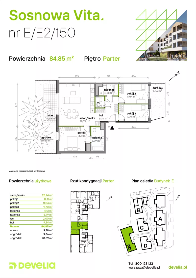 4 pokoje, mieszkanie 84,85 m², parter, oferta nr E/E2/150, Sosnowa Vita, Józefów, Piłsudskiego