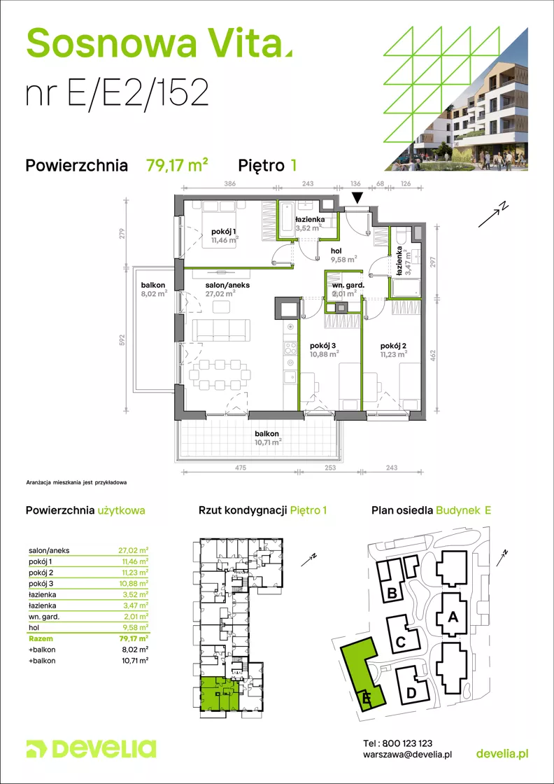 4 pokoje, mieszkanie 79,17 m², piętro 1, oferta nr E/E2/152, Sosnowa Vita, Józefów, Piłsudskiego
