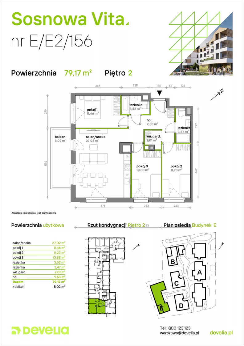 4 pokoje, mieszkanie 79,17 m², piętro 2, oferta nr E/E2/156, Sosnowa Vita, Józefów, Piłsudskiego