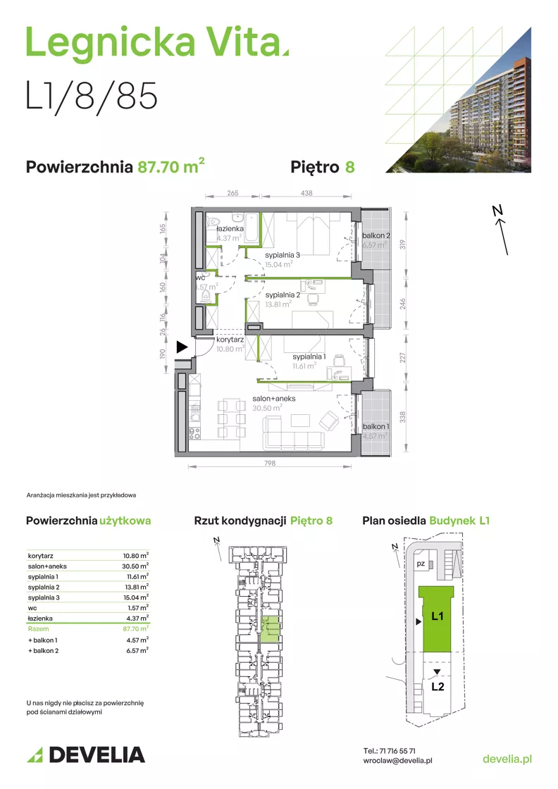 4 pokoje, mieszkanie 87,92 m², piętro 8, oferta nr L1/8/85, Legnicka Vita, Wrocław, Gądów-Popowice Południowe, Popowice, ul. Legnicka 52 A
