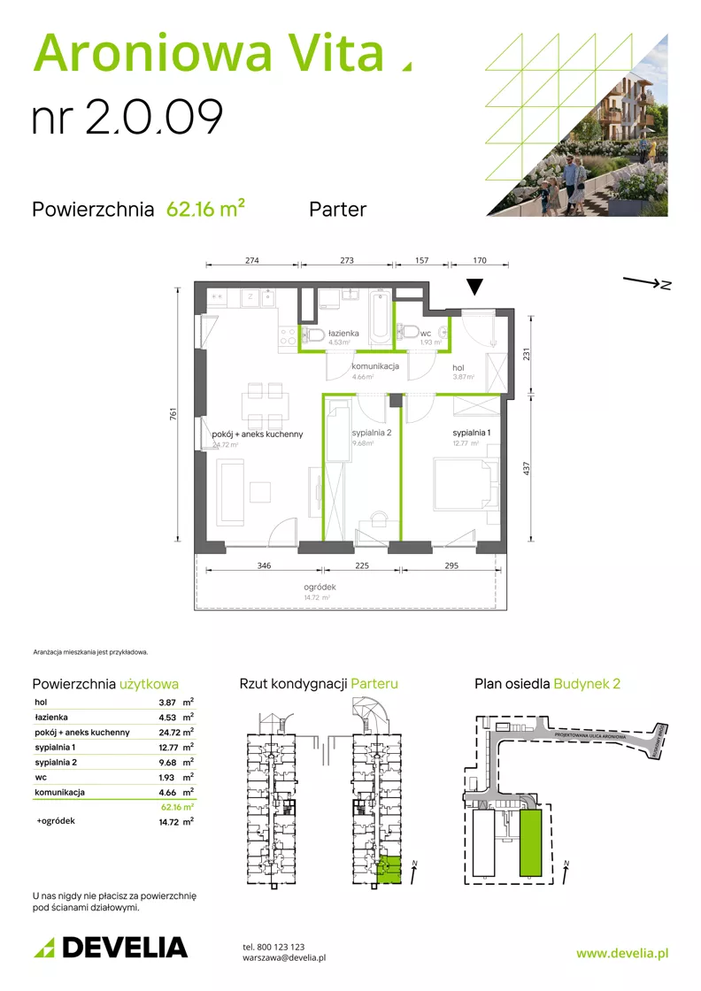 3 pokoje, mieszkanie 62,16 m², parter, oferta nr 2.0.09, Aroniowa Vita, Warszawa, Białołęka, ul. Ruskowy Bród 57C