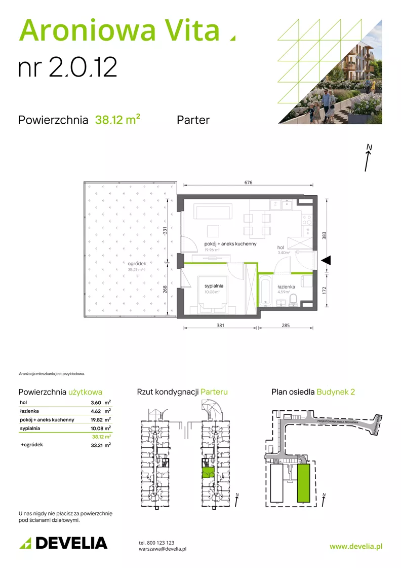 2 pokoje, mieszkanie 38,12 m², parter, oferta nr 2.0.12, Aroniowa Vita, Warszawa, Białołęka, ul. Ruskowy Bród 57C