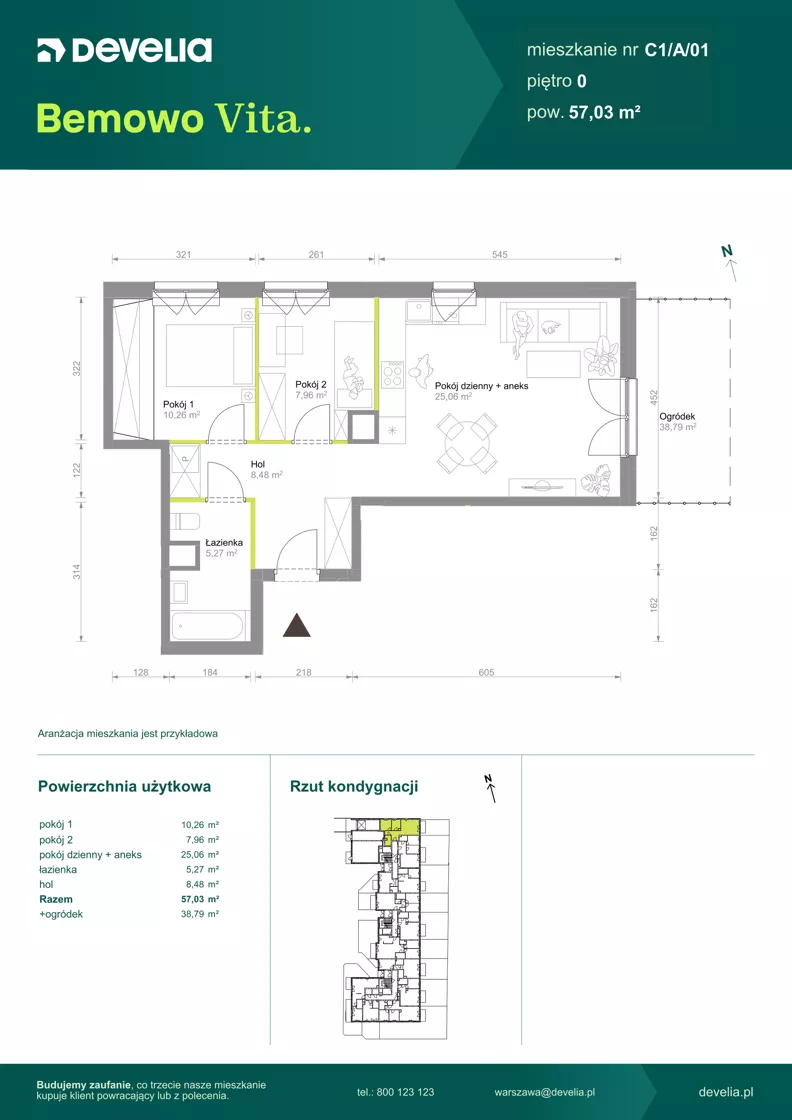 3 pokoje, mieszkanie 57,03 m², parter, oferta nr C1/A/01, Bemowo Vita etap VIII, Warszawa, Bemowo, Chrzanów, ul. Szeligowska 57	